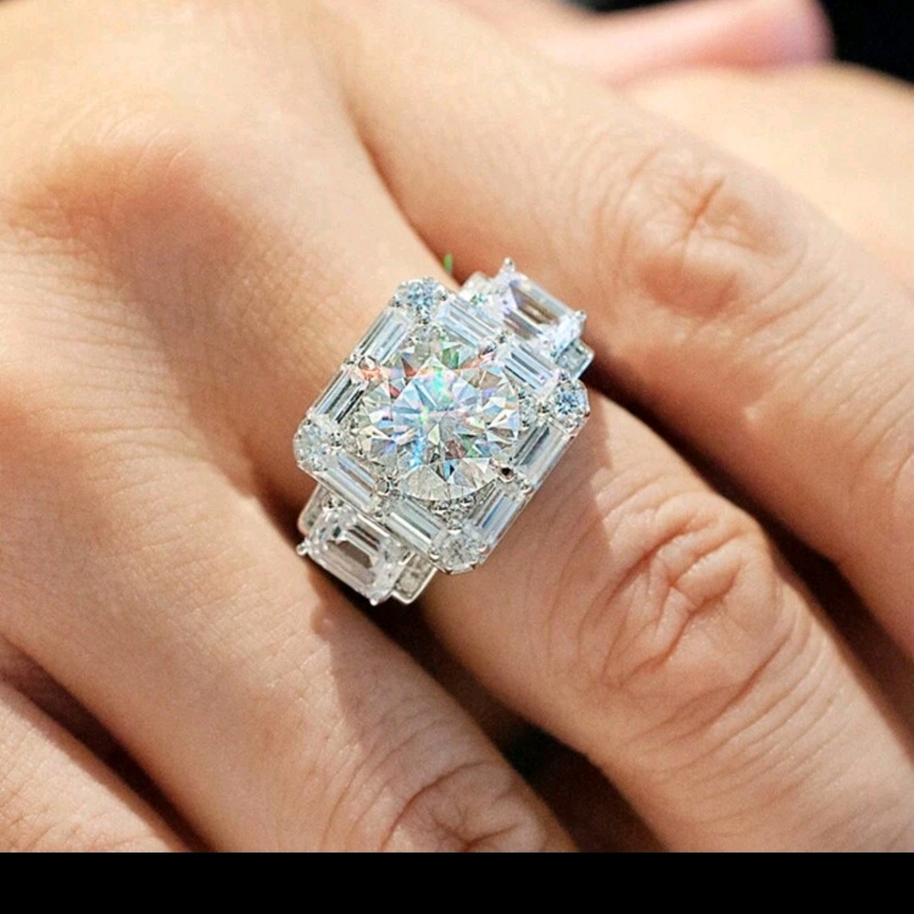 Radiant Silver Crystal Ring - image 1